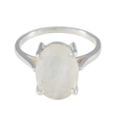 Riley Ethnic White Solitaire Ring with Oval Stone Rainbow Moonstone White